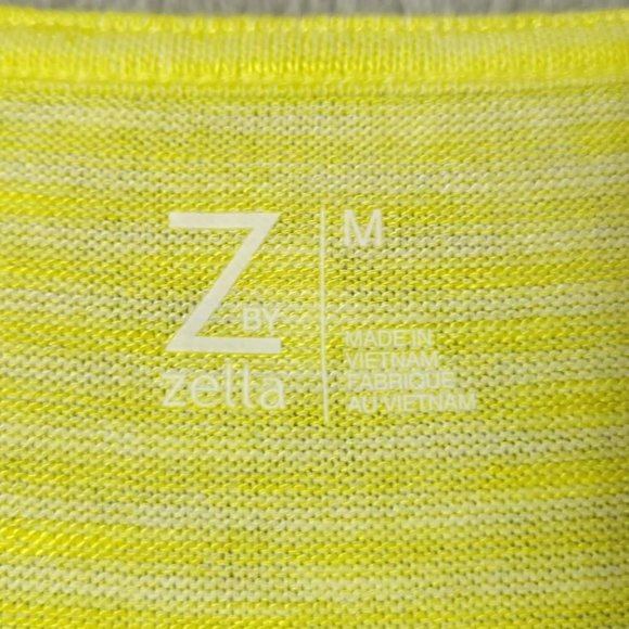 Zella Womens Blouse Yellow Stripe Short Sleeve Stretch‎ Drawstring M New - Picture 7 of 9